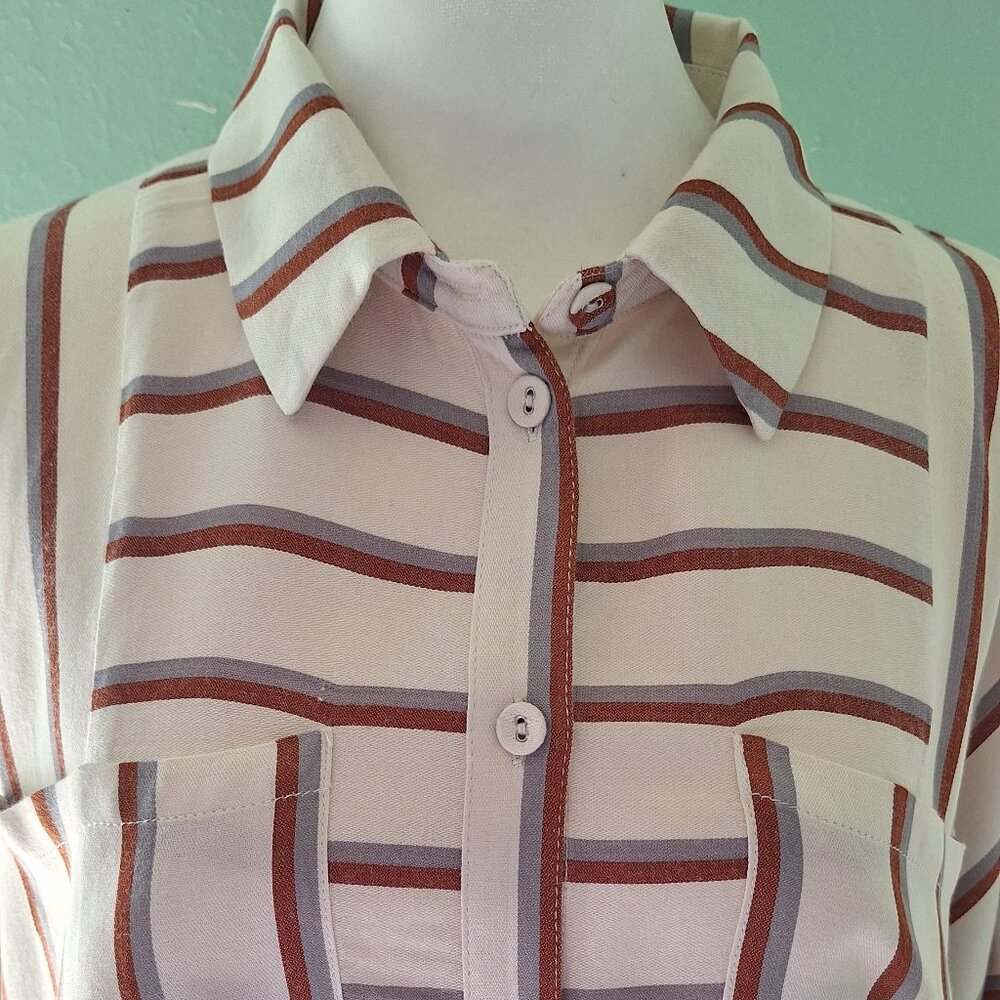 MinkPink Cream Striped Button Down Blouse. Size L